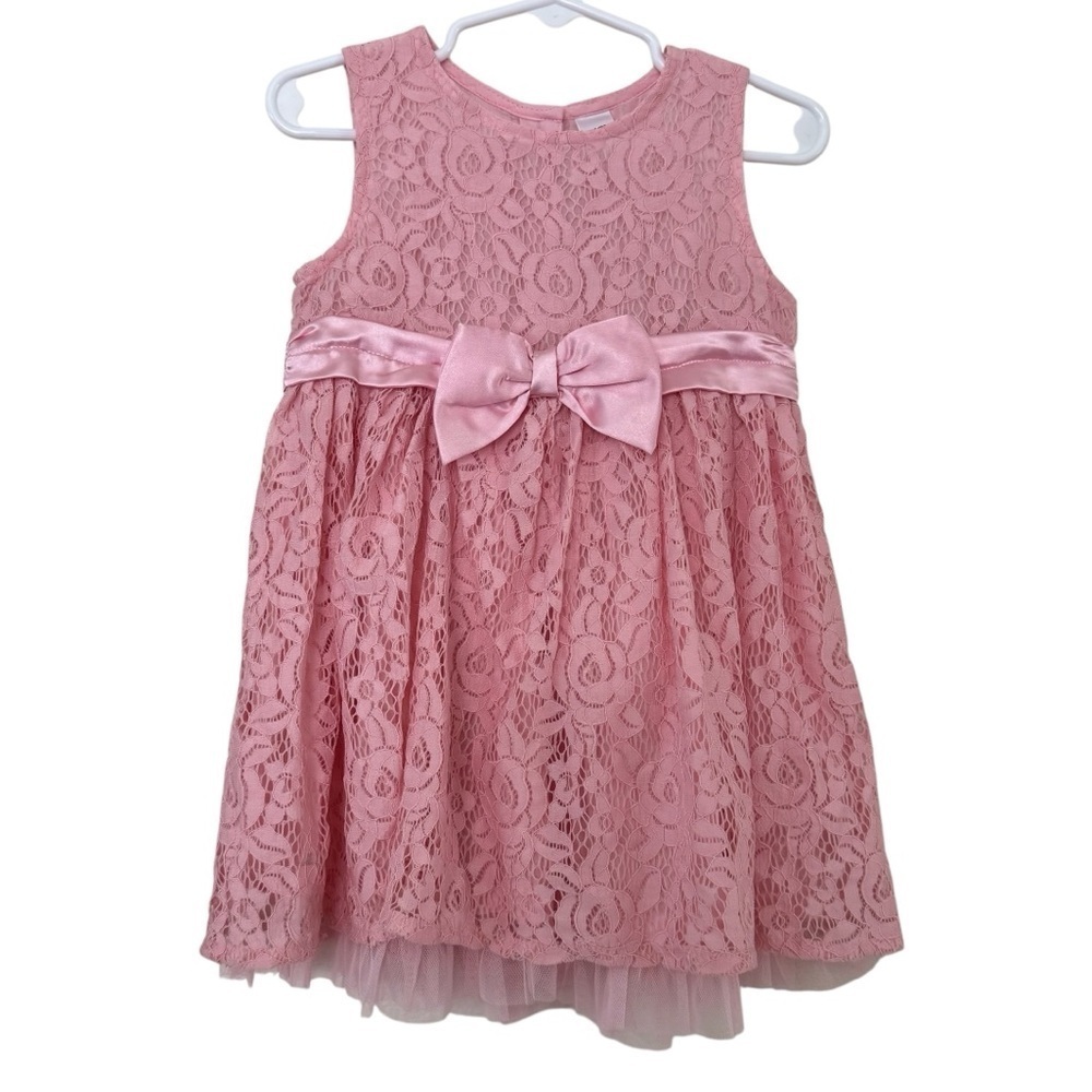 Max Pink Lace Dress Sleeveless Satin Bow Baby Girls 18-24M